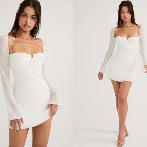 House of CB Dresses House Of Cb Babydoll Ivory Chiffon Halter Mini